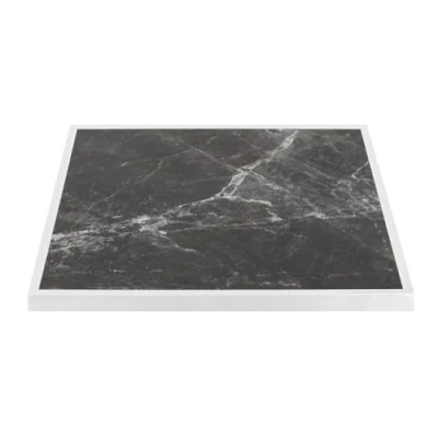 Image of Bolero Dark Granite Effect Tempered Glass Square Outdoor Table Top with White Trim 700 mm, Size: 38(H) x700(W) x700(L) Tabletop Suitable for Indoor &amp; Use, FU516