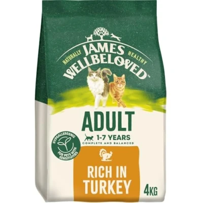 Image of James Wellbeloved Hypoallergenic Dry Cat Food for Adult Cats Turkey 3x4 kg