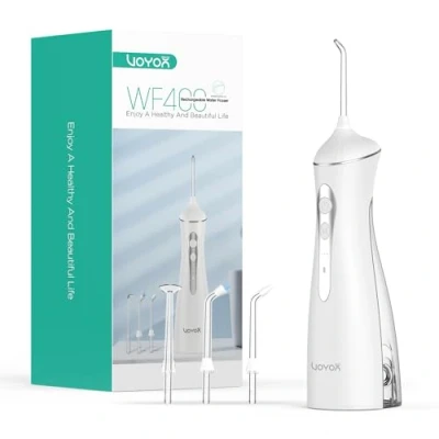 Image of VOYOR HEALTH Water Flosser for Teeth Cordless, Electric 3 Modes &amp; 4 Jet Tips, IPX7 Waterproof Portable Oral Irrigator Dental 250ML, Cleaner Travel Home WF400 (White)