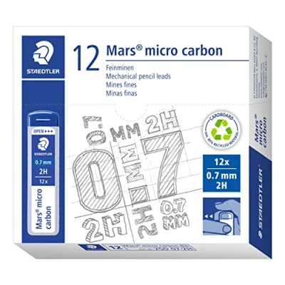 Image of STAEDTLER 250 07 2H Mars Micro Refill Leads for Mechanical Pencils 2H, 0.7mm (Box of 12 x Tubes Leads)