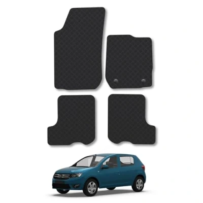 Image of 5mm Rubber Car Mats Compatible With Dacia Sandero (2013 2020) Tailored Fit Floor Set Accessory Custom Anti Slip Backing Heavy Duty Waterproof Easy Clean Durable All Weather Full Coverage