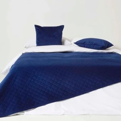 Image of HOMESCAPES Navy Velvet Throw 150 x 200 cm Super Soft Thick Quilted Blanket with Handwoven Diamond Pattern Bedspread Bed or Sofa