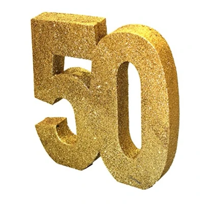 Image of Number 50 Glitter Table Decoration Gold Centrepiece Decorations 50th Birthday Golden Wedding Anniversary Pack of 1 20cm H104