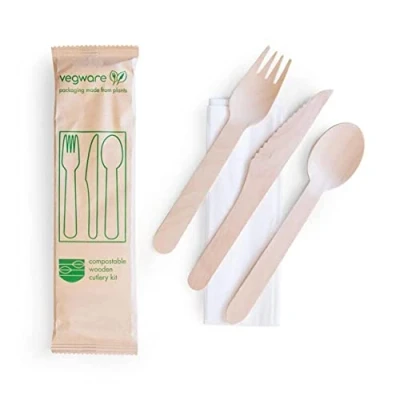 Image of VEGWARE COMPOSTABLE Wooden Cutlery KIT Pack of 50