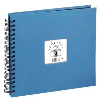 Image of Hama Fine Art photo album, 50 black pages (25 sheets), spiral bound album 36 x 32 cm, with cut out window, azure blue