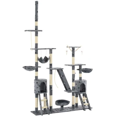 Image of vidaXL Cat Tree with Sisal Scratching Posts 230 250 cm Paw Prints Grey