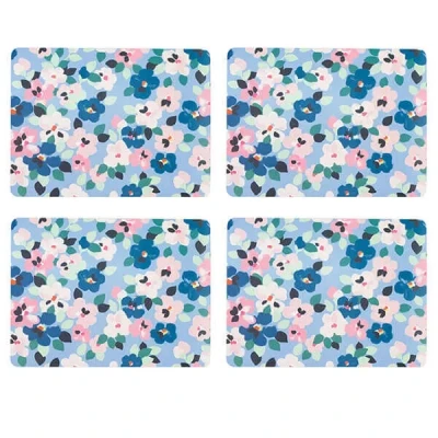 Image of Cath Kidston Painted Pansies Blue Set of 4 Cork Backed Placemats
