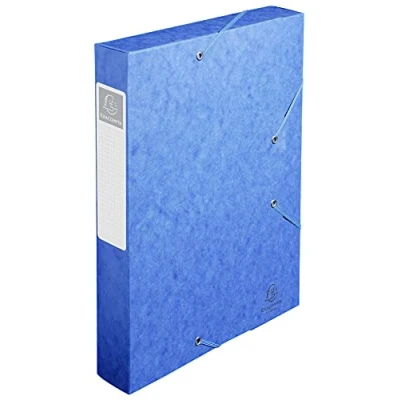 Image of Exacompta Ref 16005H Cartobox Pressboard Filing Box 25 x 33cm, Suitable for A4 Documents, Elastic Straps on 2 Corners, 60mm Spine, FSC Certified Blue