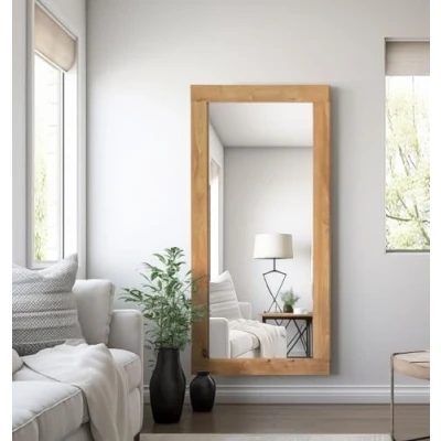 Image of Hallowood Furniture Waverly Oak Long Wall Mirror in Light Oak, Solid Framed Narrow Full Length for Living Room &amp; Hallway, Hanging (138x68cm)