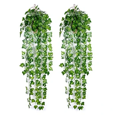 Image of Ousuga Artificial Ivy Garland,2PCS Garland Fake Vine UV Resistant Greenery Leaves Plants Hanging Plant for Home Kitchen Garden Office Wedding Wall Decoration Indoor Outdoor