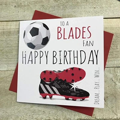 Image of WHITE COTTON CARDS Blades Sheffield Utd United FC Football Club Fan Birthday Card BOOTS &amp; BALL DESIGN (28)