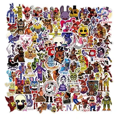 Image of 100Pcs Five Nights at Freddy&#039;s Stickers Water Bottles Laptop Phone Skateboard Car Computer Game Vinyl Waterproof Aesthetic Pack for Teens Kids Adults Children