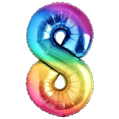 Image of Balloon 8th Birthday Number 8 Multicolor XXL Giant Foil 40 Decoration. Flies with Helium.