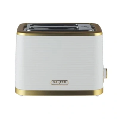 Image of Salter EK5032WHT Palermo 2 Slice Toaster Defrost, Reheat &amp; Cancel Functions, Wide Toasting Slots For Thicker Bread, 7 Levels Of Browning, Removable Crumb Tray, Indicator Lights, 930W, White Gold