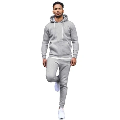 Image of 989Zé ENZO Mens TRACKSUIT Long Sleeve Pullover Overhead Hoodie and Casual Cotton Fleece Joggers Pants Set HD578 + JG579 GREY M