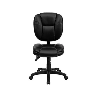Image of Flash Furniture Mid Back Multifunction Swivel Ergonomic Task Office Chair with Pillow Top Cushioning, Metal, Black LeatherSoft, Set of 1