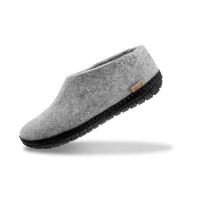Image of GLERUPS Indoor Outdoor Slippers Men &amp; Women with Rubber Sole (Grey) Unisex Wool Slipper Shoes Comfy Cosy Gents and Ladies