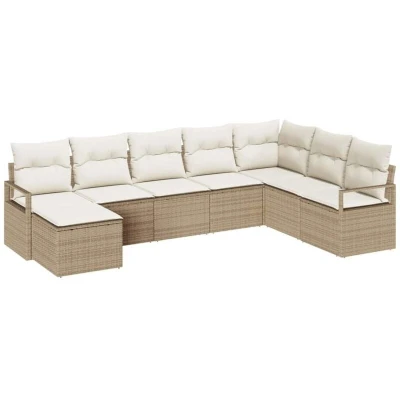 Image of vidaXL 8 Piece Garden Sofa Set with Cushions Beige Poly Rattan