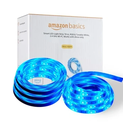 Image of Amazon Basics Smart LED Light Strip 10m, RGB &amp; Tunable White, 2.4 GHz Wi Fi, Works with Alexa Only, Multicolor