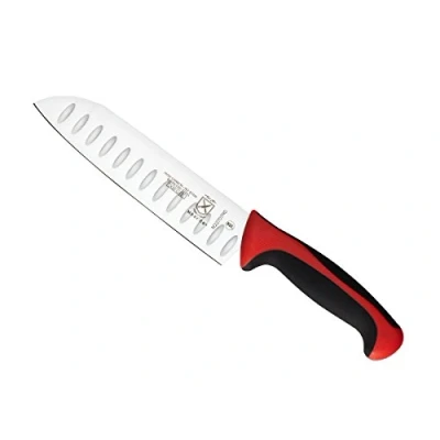Image of Mercer Culinary Millennia Color Handle Cutlery 7&quot; Santoku Knife (Granton Edge) Red