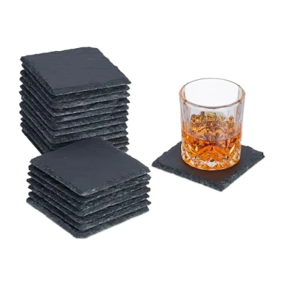 Image of Relaxdays Set of 20 Slate Coaster, Anthracite, 10 x cm