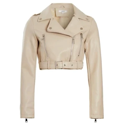 Image of SS7 Womens Faux Leather Cropped Biker Jacket Beige