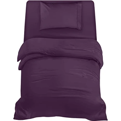 Image of Utopia Bedding 3 Piece Single Set Duvet Cover, Fitted Sheet with Pillow case Soft Brushed Microfiber (Purple)
