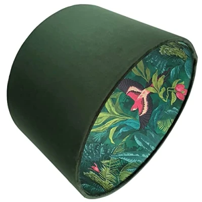 Image of Velvet Bird Lampshade Ceiling Light Shade Tropical Parrot Jungle Rainforest Dark Green Teal Yellow Black Navy Blue