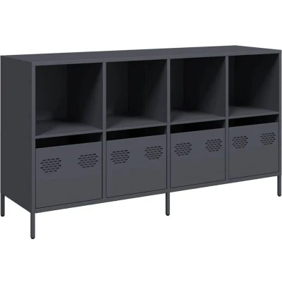 Image of vidaXL Sideboard Anthracite 135x39x73.5 cm Cold Rolled Steel Cabinet with Drawers &amp; Compartments for Dining Room/Kitchen/Living Area