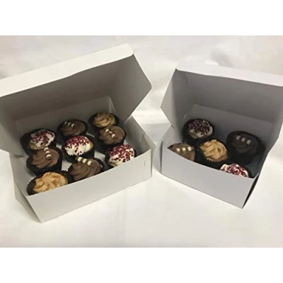 Image of White Folding Cardboard Cake Box/Cupcake Boxes/Wedding/Birthday (25, 10&quot; x 4&quot;)
