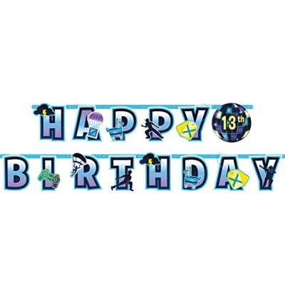 Image of Amscan 122412 Kids Battle Royal Gamers Happy Birthday &#039;Add an Age&#039; Letter Banner Party Decoration 3.17m