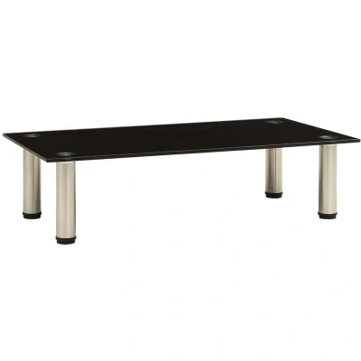 Image of vidaXL Tempered Glass TV Table Stand Modern Black Media for Living Room and Bedroom Easy Maintenance Cabinet Durable Stainless Steel Build
