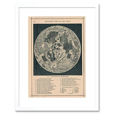 Image of Wee Blue Coo Map Illustrated Antique Telescopic Moon Framed Print Picture F12X368