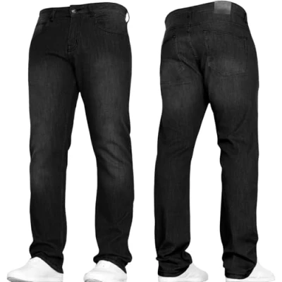 Image of SMITH &amp; JONES New Mens Stretch Straight Leg Classic Regular Fit Basic Denim Jeans by JEANBASE Black Wash 32W X 30L