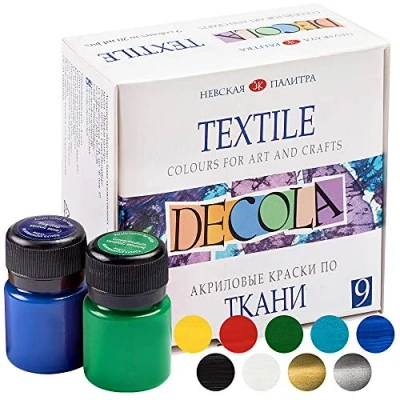 Image of Decola Acrylic Textile Paint Set 9x20 ml Washing Machine Resistant Fabric Colors Made by Neva Palette
