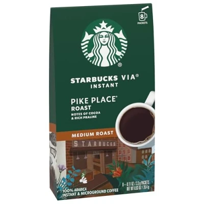 Image of Starbucks Instant Medium Roast and Microground Coffee (Pike Place Roast) 8 3.3g Packets