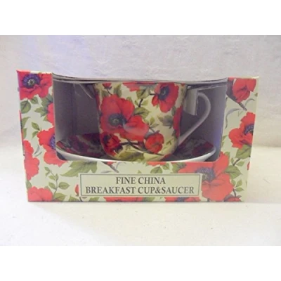 Image of Gift Boxed red Poppy Jumbo Cup and Saucer