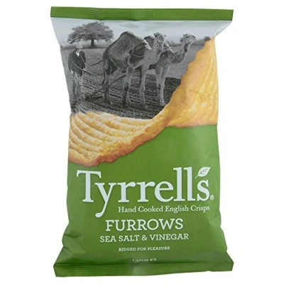 Image of Tyrrells Furrows Hand Cooked English Crisps Sea Salt &amp; Vinegar (150g) Pack of 2
