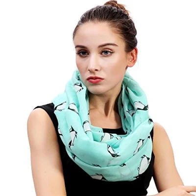 Image of Lina &amp; Lily Penguin Print Lightweight Snood Scarf (Mint green)