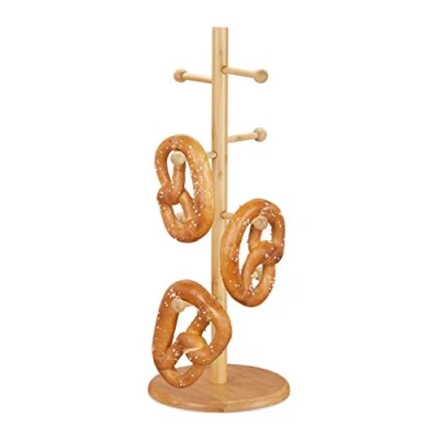 Image of Pretzel Stand, 8 Arms, Mug Rack, Tea Cup Hanger, Holder, Kitchen Storage, HxD: 50 x 19.5 cm, Bamboo, Natural Relaxdays