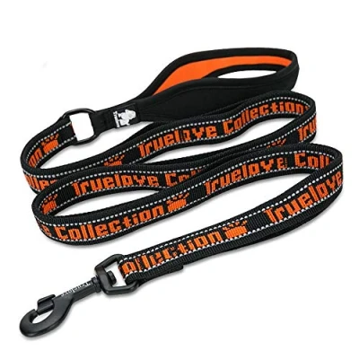 Image of TRUE LOVE Dog Lead Leash Reflective Night Safe Rope No Pull with Multi Handles Durable Nylon for Small Medium Large Dogs Walking TLL3071（Black/Orange,M）