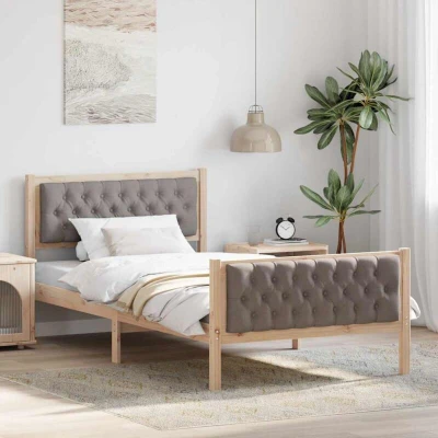 Image of vidaXL Bed Frame with Headboard Taupe 100 x 200 cm Solid Pine Wood
