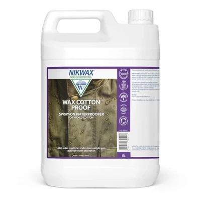 Image of Nikwax WAX COTTON PROOF Waterproofer Protection, Ads Water Repellency and Reduces Weight Caused by Absorption, Keeping You Warmer Drier, Refill for Spray on, 5 Litre