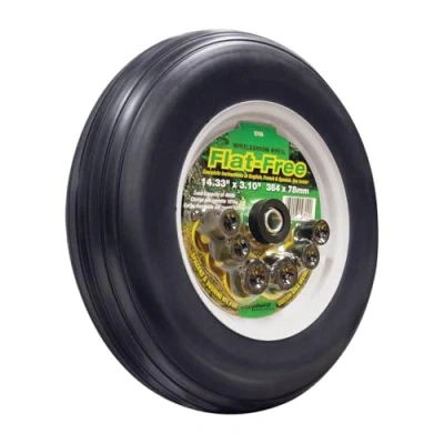 Image of Select Hardware 36cm (14 inch) Flat Free Puncture Proof Wheelbarrow Wheel 16mm Ball Bearing Bore, Optional 19mm Bushes, Spacers Kit Included, 181kg Load Capacity