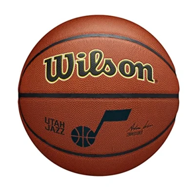 Image of Wilson Basketball, NBA Team Alliance, Utah Jazz, Outdoor and indoor, PureFeel Cover, Size: 7, Brown