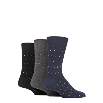 Image of Mens 3 Pair Gentle Grip Cotton Argyle Patterned and Striped Socks Micro Rectangle Black / Navy Charcoal 6 11