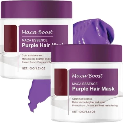 Image of Maca Essence Purple Hair Mask, Collagen Moisturizing Conditioner Neutralizes Brass and Yellow Tones for Blonde &amp; Silver Gray (2pcs)