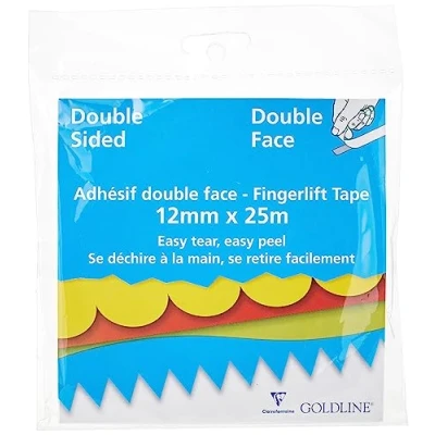 Image of Clairefontaine Ref GFT02Z Goldline Double Sided Tape (Single Roll) 12mm Width x 25m Length, Backing Paper, Wider for Easy Removal, Repositionable