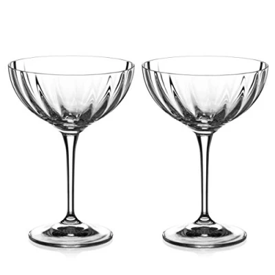 Image of DIAMANTE Champagne Cocktail Saucers/Coupes Pair ‘Mirage’ Hand Cut Crystal Set of 2