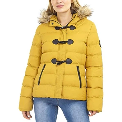 Image of SS7 Womens Puffer Jacket Padded Parka Faux Fur Coat Plus Sizes Mustard